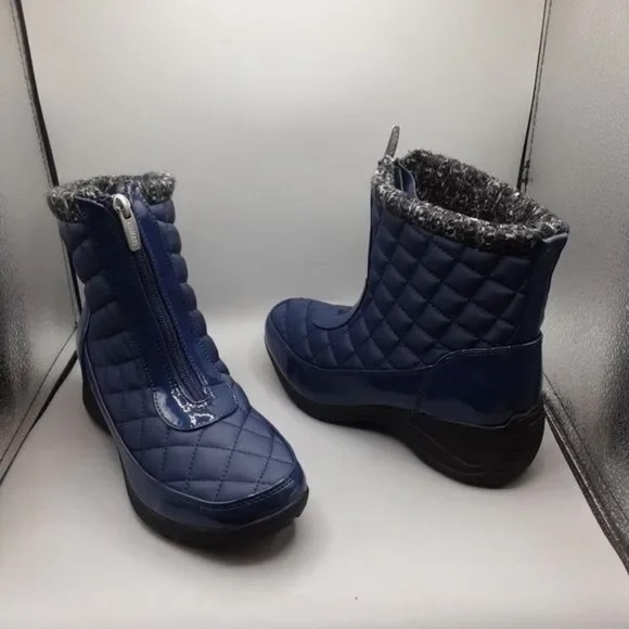 New Khombu Women's Shoe Ankle Boots Bootie Megan Waterproof Front Zip Navy Blue - Picture 5 of 6